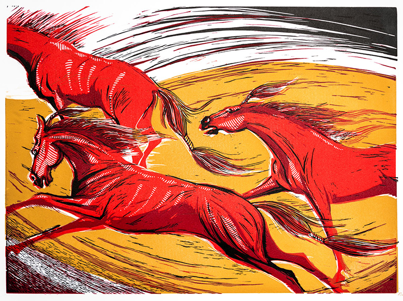 Fiery - linocut print by Aga Karmol